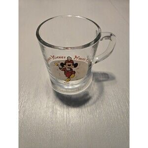 Mickey Mouse Disney Club 1955 Collectible Clear Glass Coffee Tea Mug Vintage USA